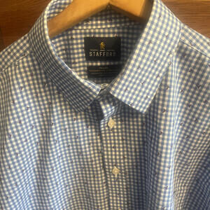 Tailored Culture Stafford Blue Performance Super Travel Shirt Size 17‎ 32-33
